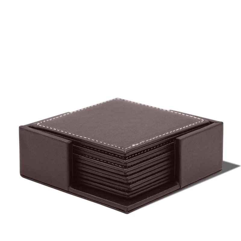 Leather Desk Pad - 6pcs/Set Business Leather Coasters Heat Insulation