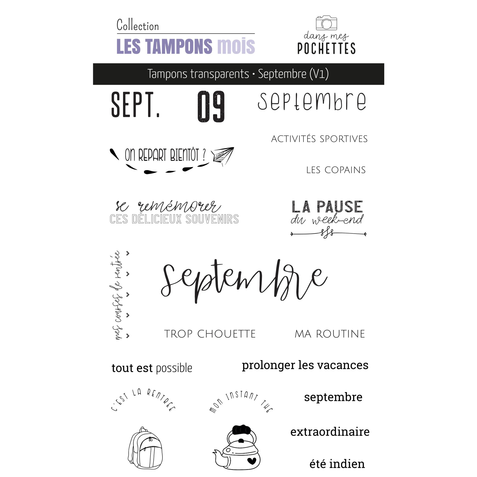 Rubber Date Stamp - French Month Themed Clear Stamp Set,