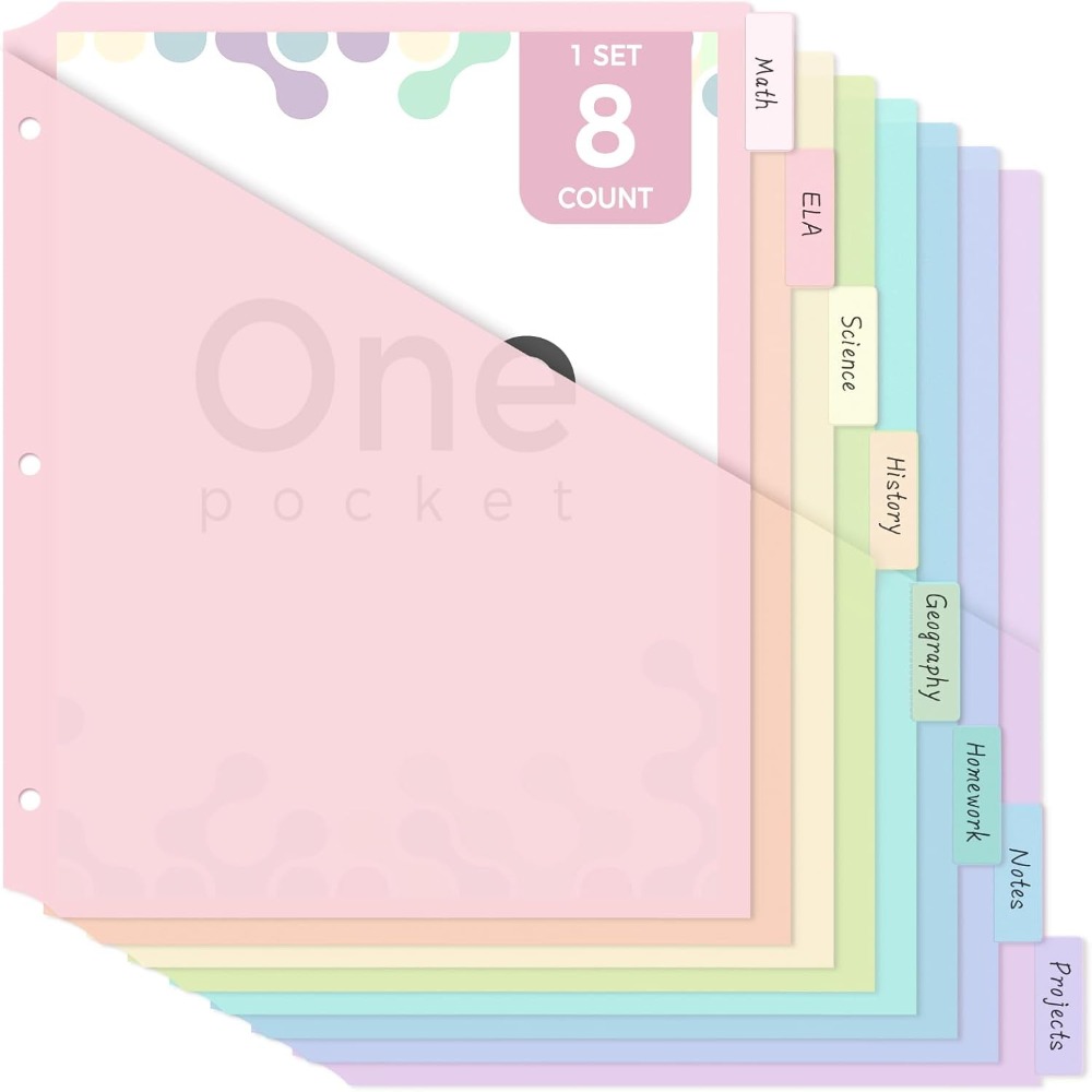 Tab Divider A4 - 8 pcs A4 Pastel Binder Dividers