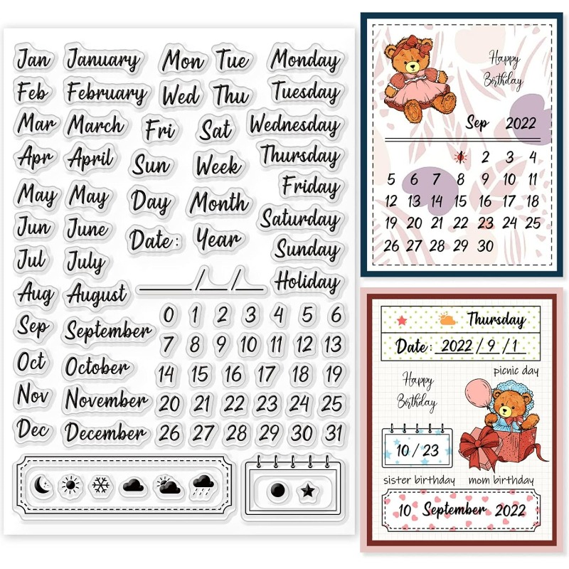 Rubber Date Stamp - 1PC 8.3x5.8in Calendar Clear Stamps Weather