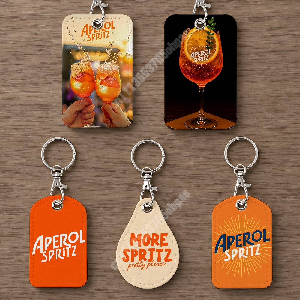 Index Card Holder - Orange Prosecco A-Aperol S-Spritz Leather Keychain