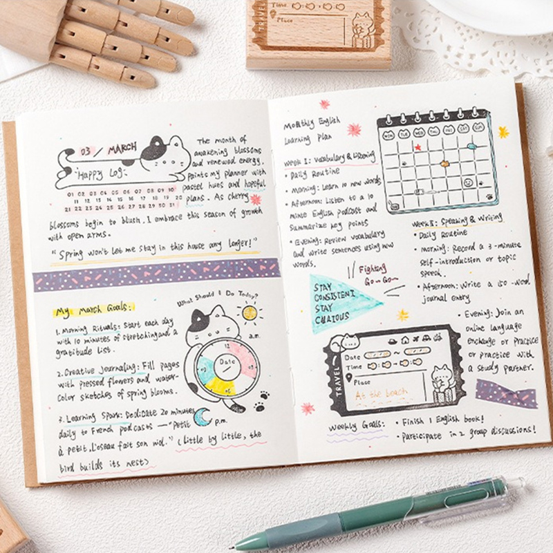 Cute Cat Wooden Rubber Stamp M - Rubber Date Stamp ulasan dan harga