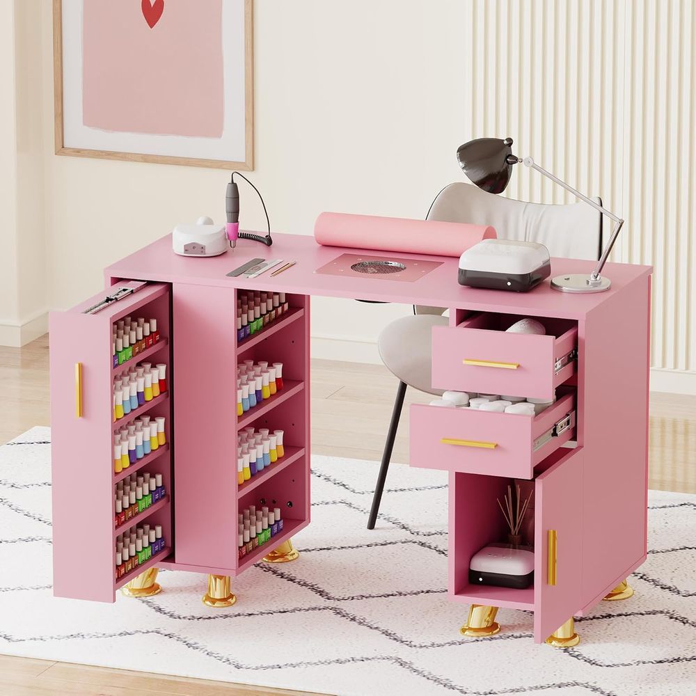 Manicure Table Nail Desk w/Dus - Leather Desk Pad ulasan dan harga