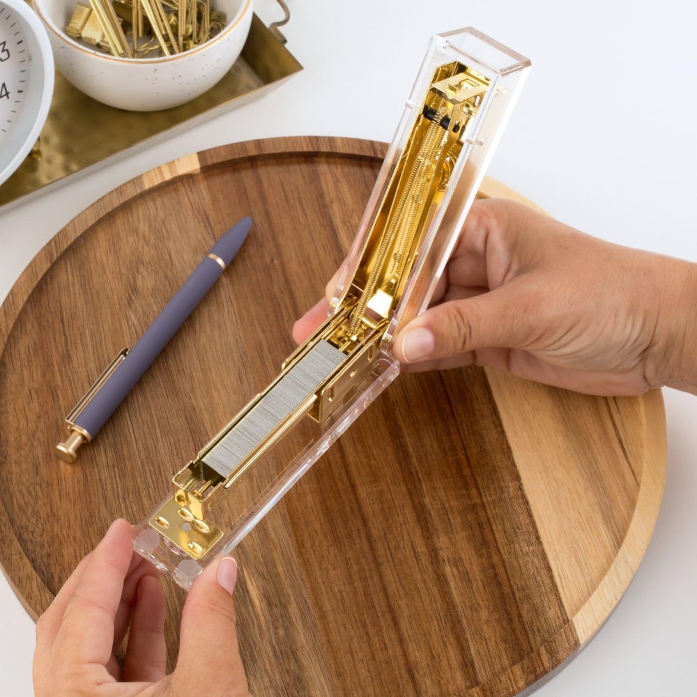 Compact Clear Acrylic Gold Sta - Stapler Half Strip ulasan dan harga